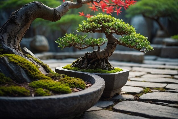 Foto bonsai con sentiero di pietra tortuoso