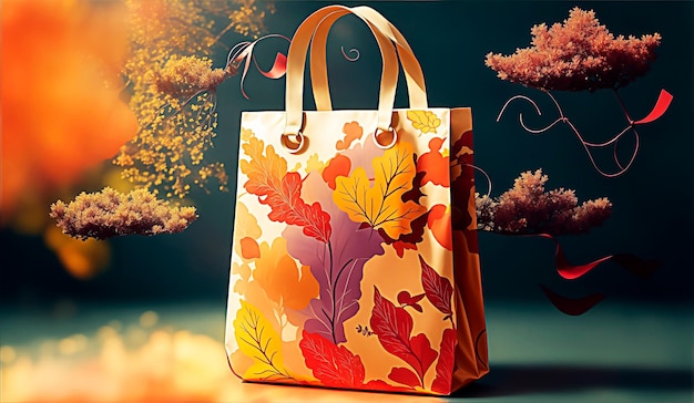 Boodschappentas ontworpen door herfstbladeren te koop post banner advertenties product achtergrond