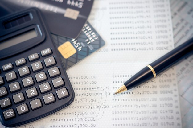 Book bank, credit cards, the calculator, a ball pen.