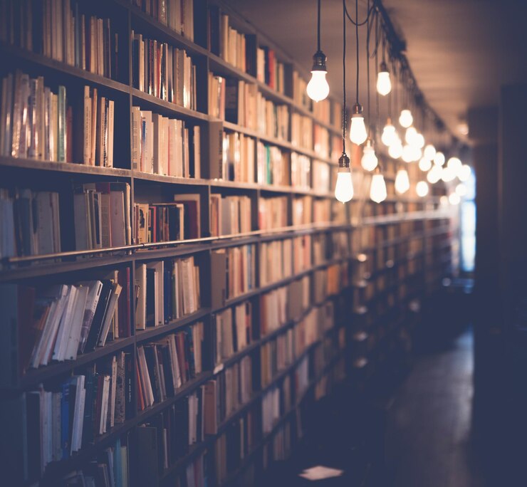 book bookshelf library light bulb