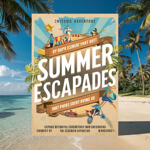 a book called summer runs along a beach with a palm tree in the background