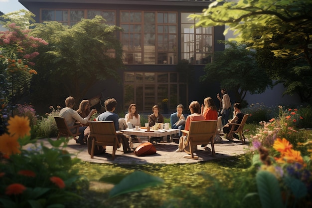 Photo book club gathering in a garden combining the s generative ai