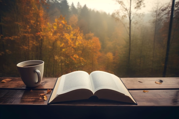 Book coffee autumn table Reading view Generate Ai