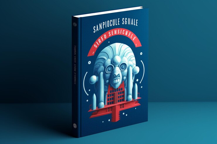 Photo book cover on blue background mock up