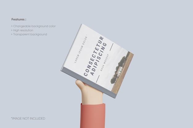 Book cover mockup with 3d hand