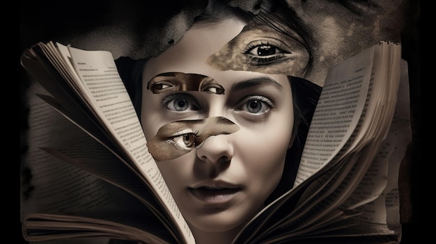 A book cover with a woman's face and eyes on it