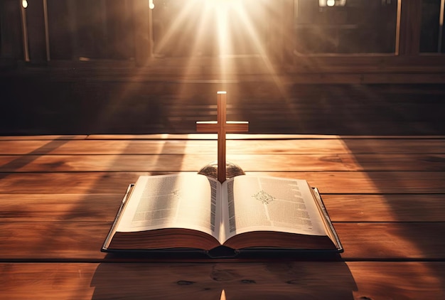 a book and a cross in the middle of the table