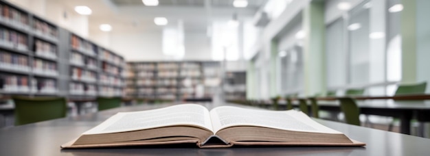 The Book Day concept of education and learning is shown with a book being opened in an old library and a classroom full of book shelves in the blurred background