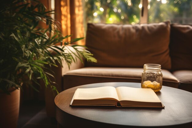 A book diary open on table in living room