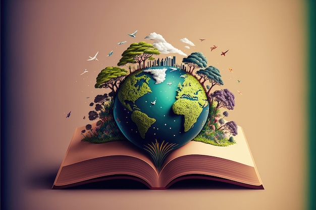 Book on the earth world book day education concept Made by AIArtificial intelligence