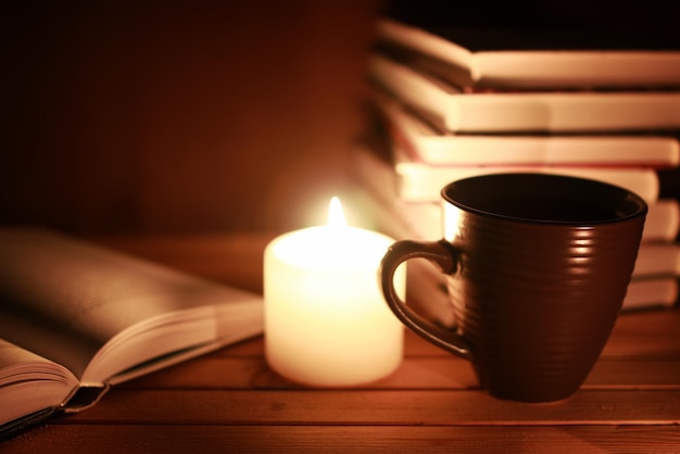 Book glasses candle night