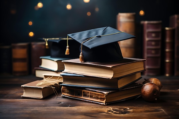book and graduation cap the concept of teaching and acquiring knowledge in courses AI generated