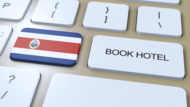 Book hotel in Costa Rica with website online Button on computer keyboard Travel concept 3D