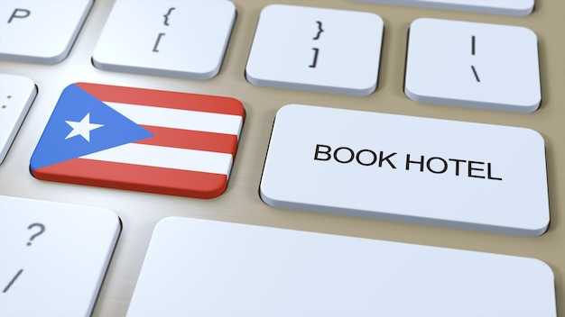 Book hotel in Puerto Rico with website online Button on computer keyboard Travel concept 3D