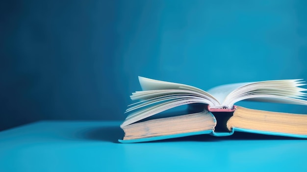 Photo a book is laying on a blue table