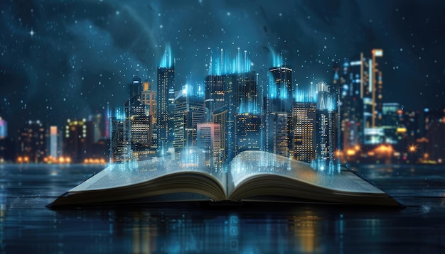 A book is open to a page with a city view by ai generated image