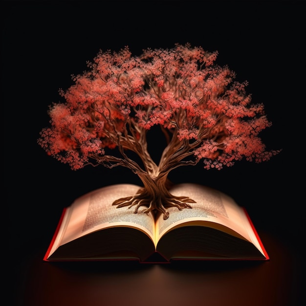 A book is open to a tree with the word tree on it.