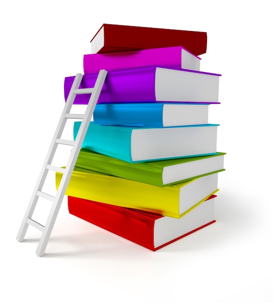 Book and ladder  3d render,Image contains clipping path.