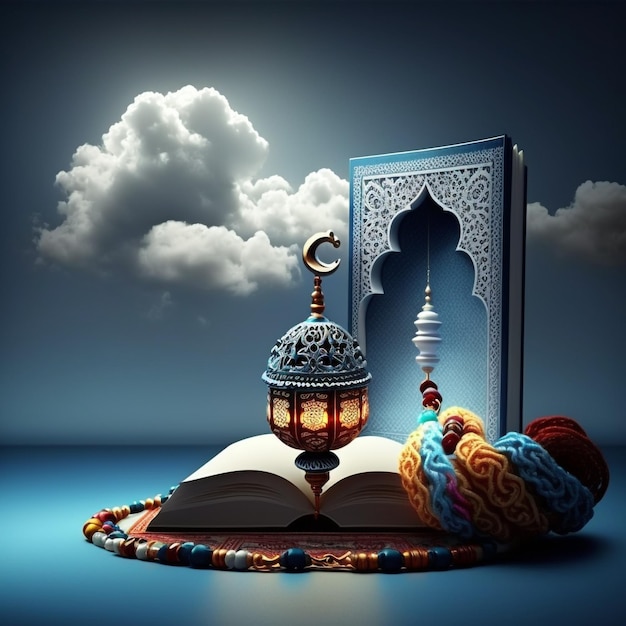 A book and a lamp with the word ramadan on it