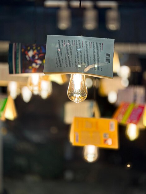 Photo book lampshade with a lamp for decorate a book store