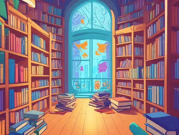 Book Library Cartoon illustration