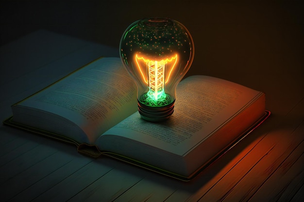 Book and light bulb bulb glowing