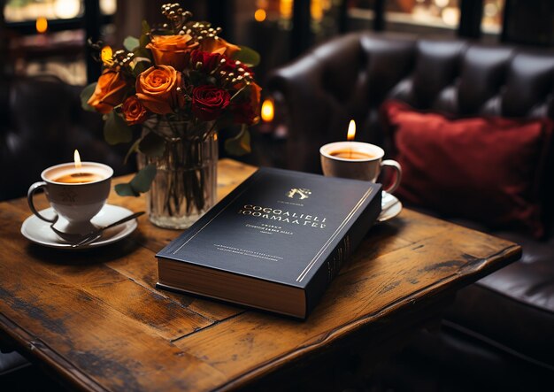 book mockup picture a coffee table with a book on it