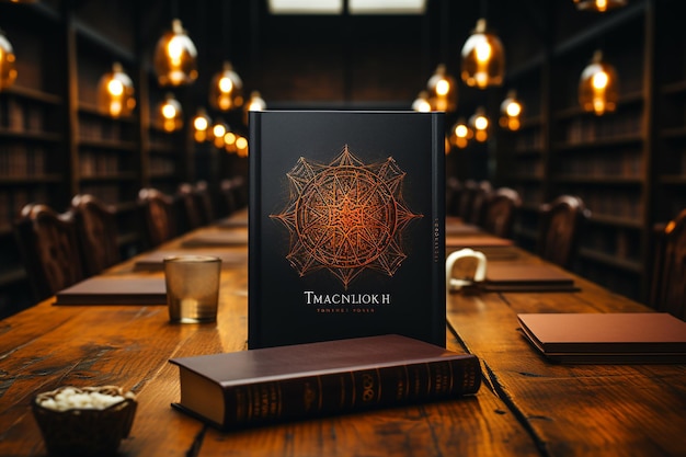 Book Mockup with Library Background