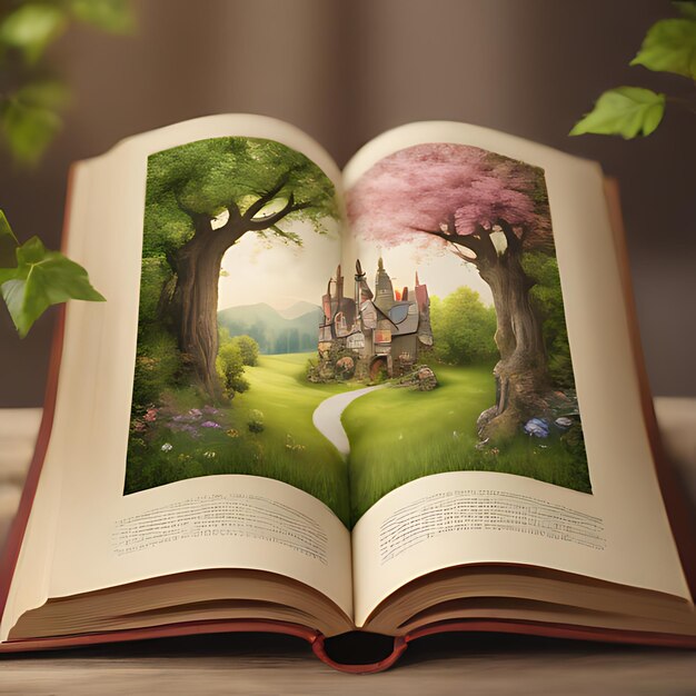 Photo a book opened to a page with a castle on the cover