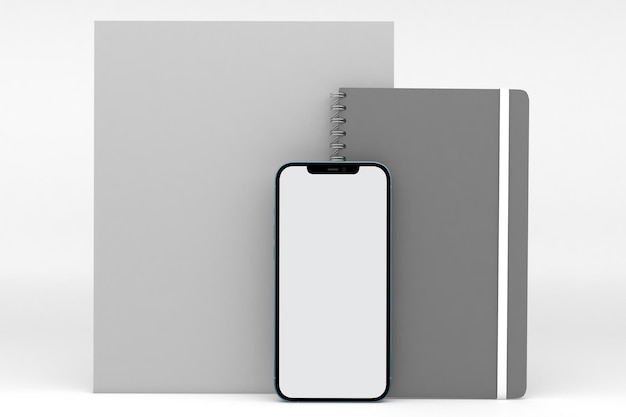 Book and Phone Front Side In White Background