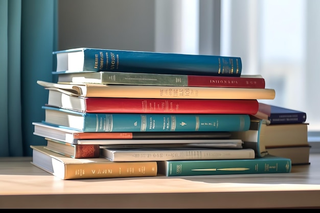 Foto una pila di libri da vicino su una scrivania di studio libro di pile di vista frontale pila di libri colorati sul tavolo di studio