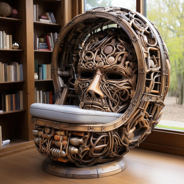 Стеллаж для книг, сделанный из статуи головы человека. Улучшите чтение. Отношения между книгами и знаниями.