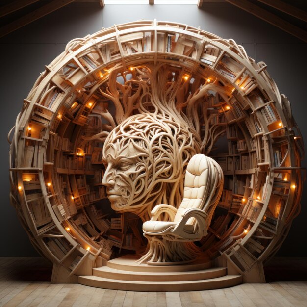 A book rack made with human head statue Improve reading Relationship between books and knowledge