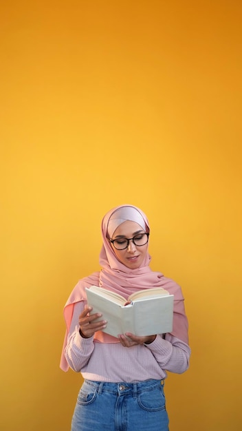 Photo book reading learning student delighted girl hijab