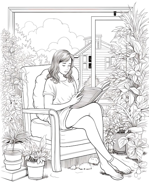 사진 의자 에 앉은 소녀 의 책 읽기