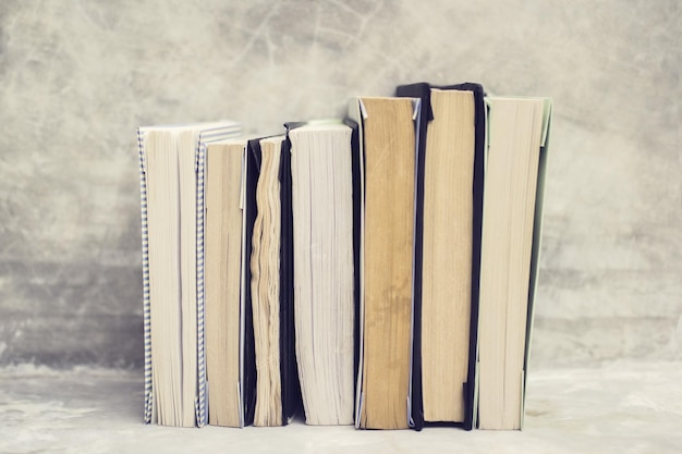 Book series on concrete shelf