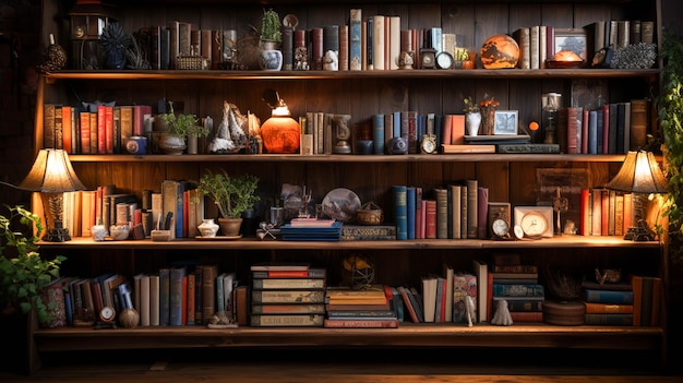 A book shelf with books on it in a library room