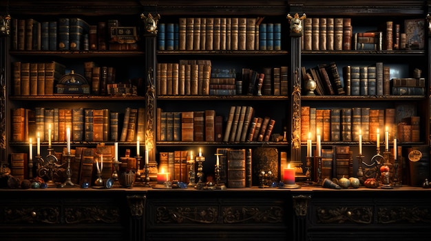 A book shelf with books on it in a library room