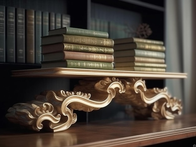 A book shelf with books on it and the name " the year " on it.