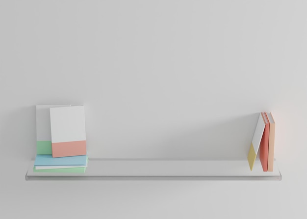 Book shelf with books for presentation 3D rendered image