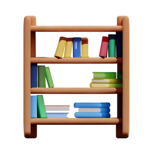 Book Shelf with Books on white background