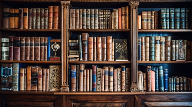 A book shelf with many books on it