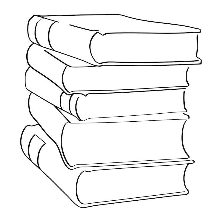 Photo book stack png line art transparent background