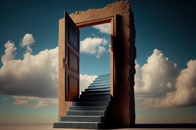 Book steps leading to door against sky Generative Ai