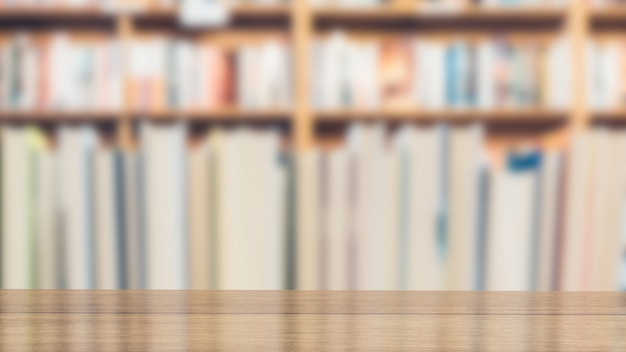 Photo the book storage and wood table in library for education concept 3d rendering