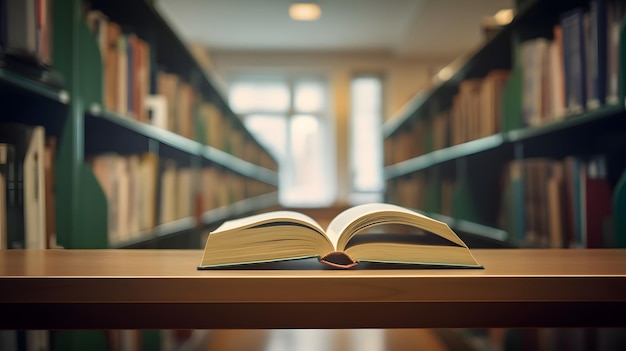 A book on a table in a library