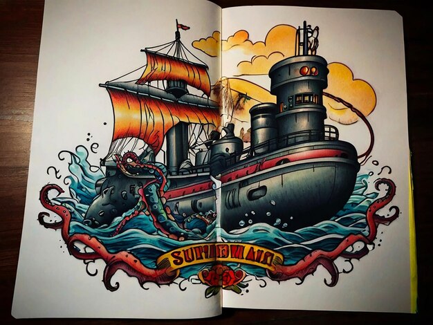 Photo a book that has a picture of a ship on it