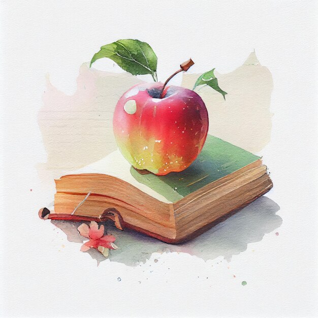 A book that has a red apple on it