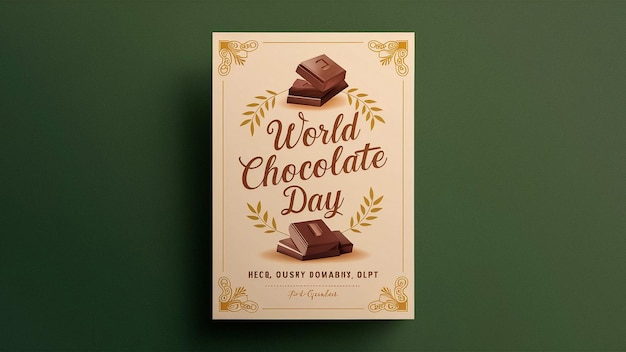 a book that says world chocolate day is on a green background