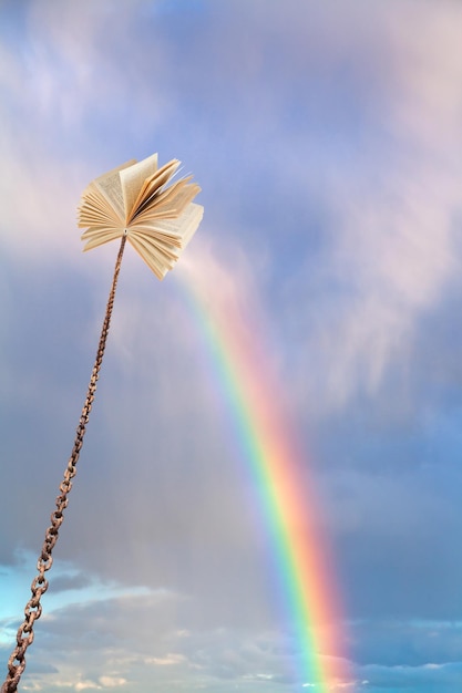 Photo book tied tied on chain soars on rainbow